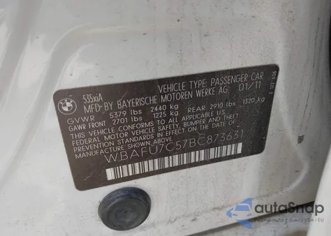 2011 BMW 535I xDrive z USA, uszkodzony, nr VIN WBAFU7C57BC873631